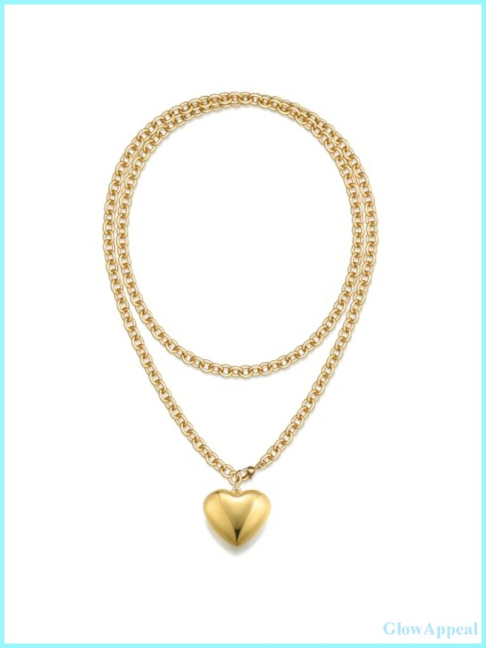 Chunky Gold Plated Heart Necklace Long Layered Puffy Pendant 36 Inch